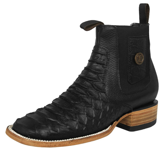 Mens Black Chelsea Boots Snake Print Leather - Square Toe