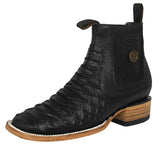 Mens Black Chelsea Boots Snake Print Leather - Square Toe