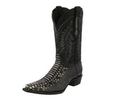 Mens #180 Black Gray Cowboy Boots Python Snake Print - Snip Toe