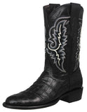 Mens #125 Black Cowboy Boots Crocodile Big Belly Print - Round Toe