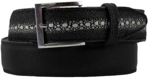 Mens Black Stingray Print Leather Belt - Removable Buckle