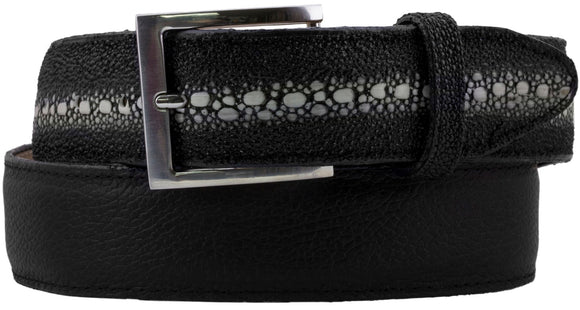 Mens Black Stingray Print Leather Belt - Removable Buckle