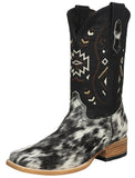 Mens Ranger Black Cowboy Boots Real Cow Hair Leather - Square Toe
