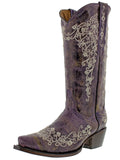 Womens Stella Purple Leather Cowboy Boots - Snip Toe