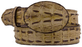 Rustic Tan Western Belt Crocodile Tail Print Leather - Rodeo Buckle