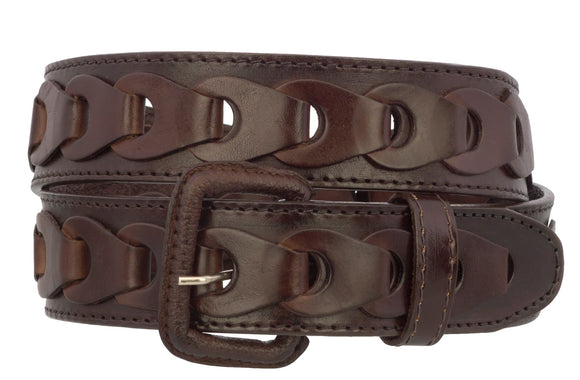 Mens Braided Real Leather Cowboy Jean Belt Removable Buckle Western Dress Brown