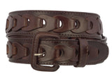 Mens Braided Real Leather Cowboy Jean Belt Removable Buckle Western Dress Brown