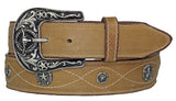 Sand #490 Western Belt Embroidered Leather - Removable Buckle