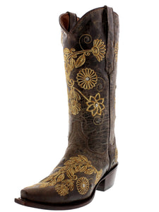 Womens Roma Brown Leather Cowboy Boots - Snip Toe