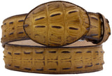 Rustic Yellow Western Belt Crocodile Tail Print Leather - Rodeo Buckle