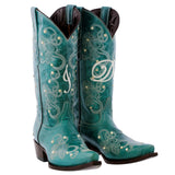 Womens "I Do' Turquoise Wedding Boots Leather - Snip Toe