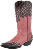 Womens Argyle Pink Cowboy Boots Studded Leather - Snip Toe