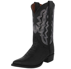 Mens Black Cowboy Boots Ostrich Leg Print Leather - J Toe