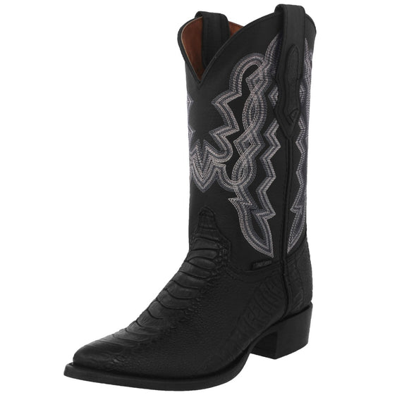 Mens Black Cowboy Boots Ostrich Leg Print Leather - J Toe