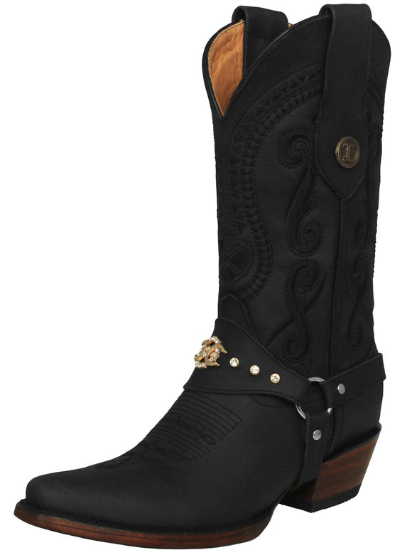Womens Jane Black Western Boots Leather Removable Strap - Snip Toe