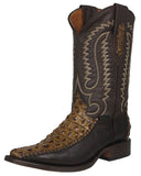Mens #110R Honey Brown Cowboy Boots Crocodile Back Print - Square Toe