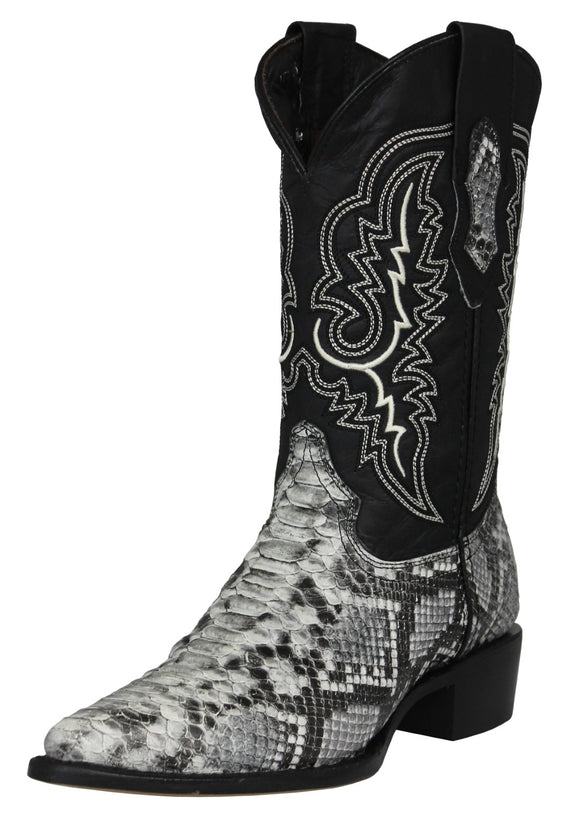 Mens Natural Cowboy Boots Snake Print Leather - J Toe