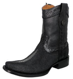 Mens Black Cowboy Boots Stingray Diamond Print - Square Toe