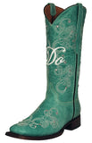 Womens "I Do' Turquoise Wedding Boots Leather - Square Toe