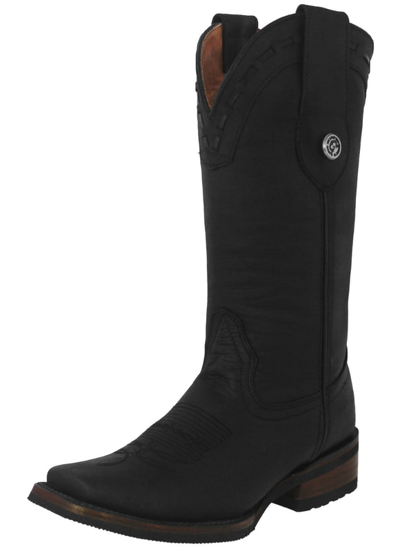 Womens Cassidy Black Western Boots Leather Rubber Sole - Square Toe