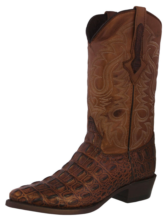Mens #110 Brown Alligator Back Print Leather Cowboy Boots - J Toe