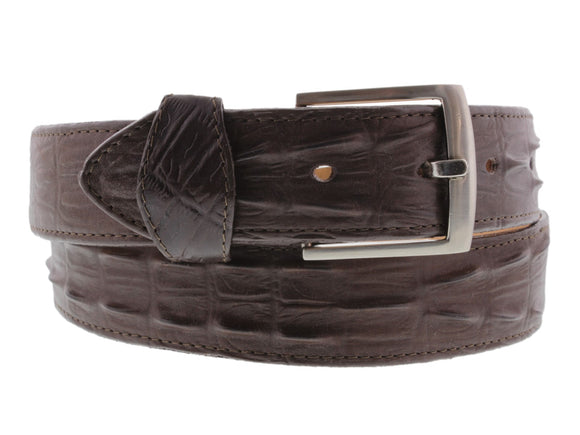 Mens Brown Crocodile Tail Print Leather Belt - Silver Removable Buckle
