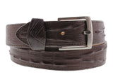 Mens Brown Crocodile Tail Print Leather Belt - Silver Removable Buckle