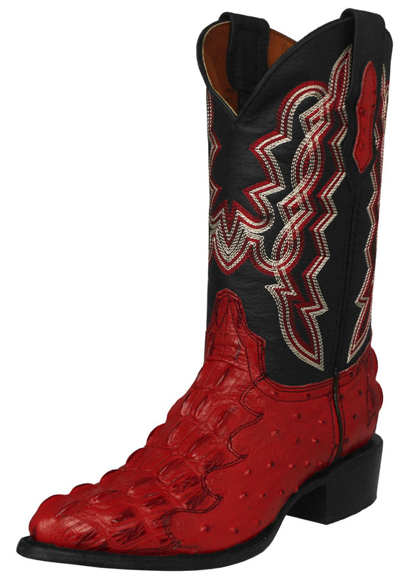 Mens Red Crocodile & Ostrich Print Leather Cowboy Boots - J Toe