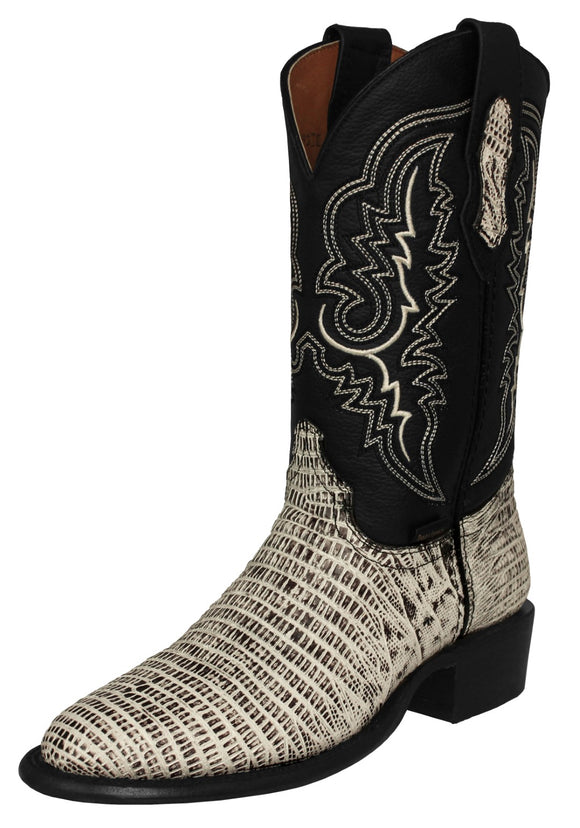 Mens Natural Cowboy Boots Lizard Print Leather - Round Toe