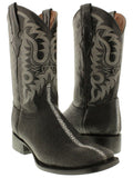 Mens Black Stingray Row Stone Print Leather Cowboy Boots Square Toe - #205