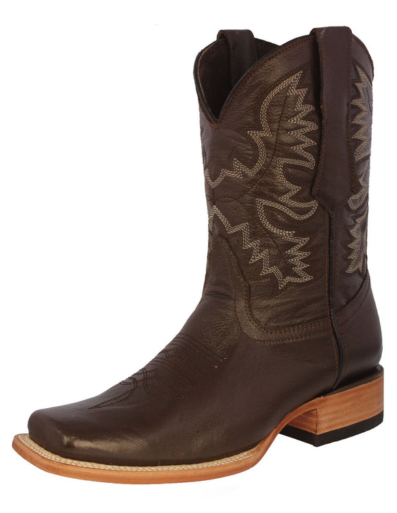 Mens Brown Western  Cowboy Boots Real Leather - Rodeo Toe