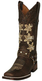 Womens Annie Brown Western Boots Leather Boot Straps - Square Toe