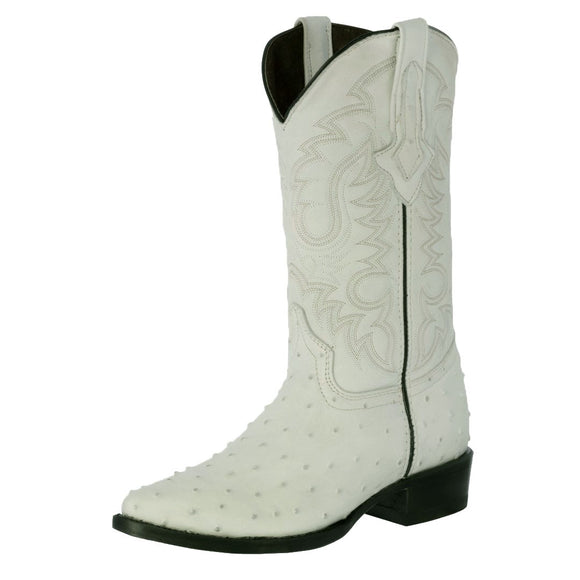 Mens Off White Ostrich Quill Print Cowboy Boots - J Toe