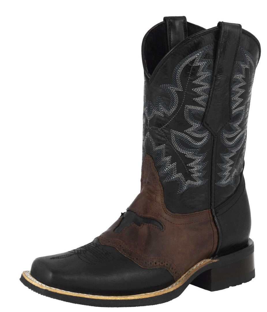 Mens Black Western Cowboy Boots Solid Leather Square Toe – Cowboy Boot Pro