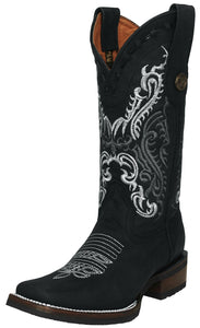 Womens Dallas Black Western Boots Leather Rubber Sole - Square Toe