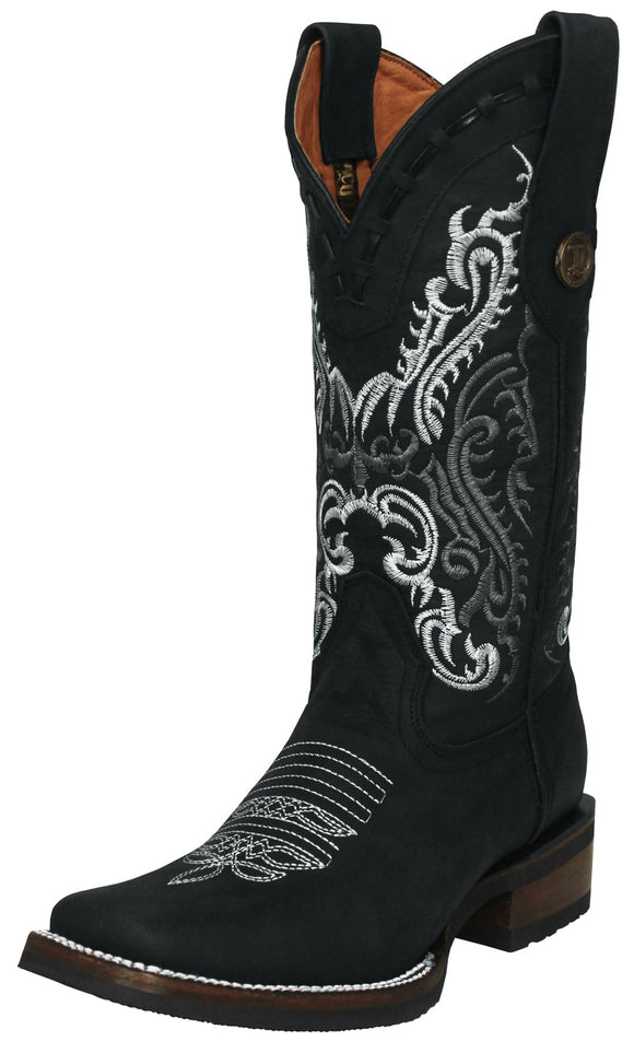 Womens Dallas Black Western Boots Leather Rubber Sole - Square Toe