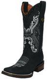 Womens Dallas Black Western Boots Leather Rubber Sole - Square Toe
