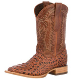 Mens #140N Cognac Cowboy Boots Crocodile Hornback Print - Square Toe