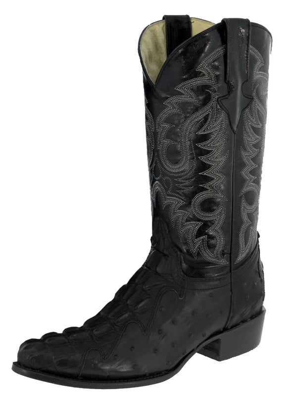 Mens #150 Black Crocodile & Ostrich Print Leather Cowboy Boots - J Toe