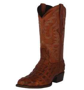 Mens Cognac Cowboy Boots Leather Crocodile Back Print Western Wear Round Toe