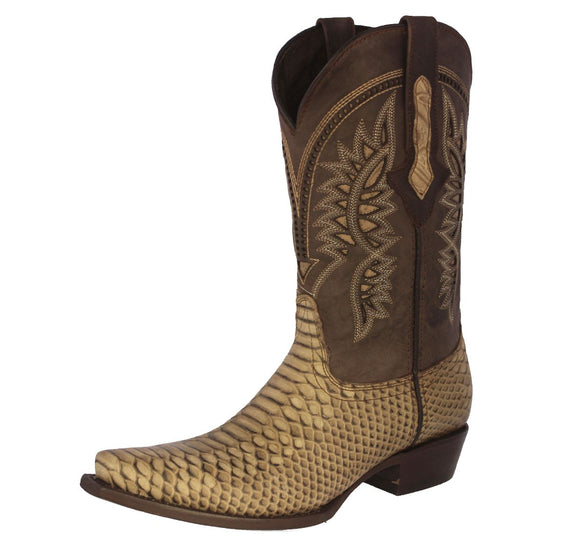 Mens Sand Snake Print Leather Cowboy Boots - Snip Toe