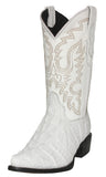 Mens #130 White Cowboy Boots Crocodile Tail Print - J Toe