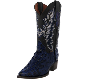 Mens Blue Crocodile & Ostrich Print Leather Cowboy Boots - J Toe