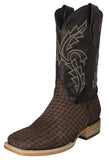 Mens Dark Brown Western Cowboy Boots Woven Leather - Square Toe