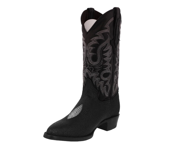 Mens Black Stingray Diamond Print Leather Cowboy Boots - J Toe