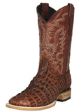 Mens Cognac Cowboy Boots Crocodile Tail Print - Square Toe