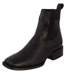 Mens Black Leather Chelsea Ankle Boots Western Dress - Square Toe
