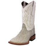 Mens #140N Off White Cowboy Boots Crocodile Hornback Print - Square Toe