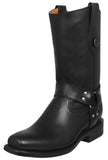 Mens Cooper Black Cowboy Boots Leather Sole Harness - Square Toe