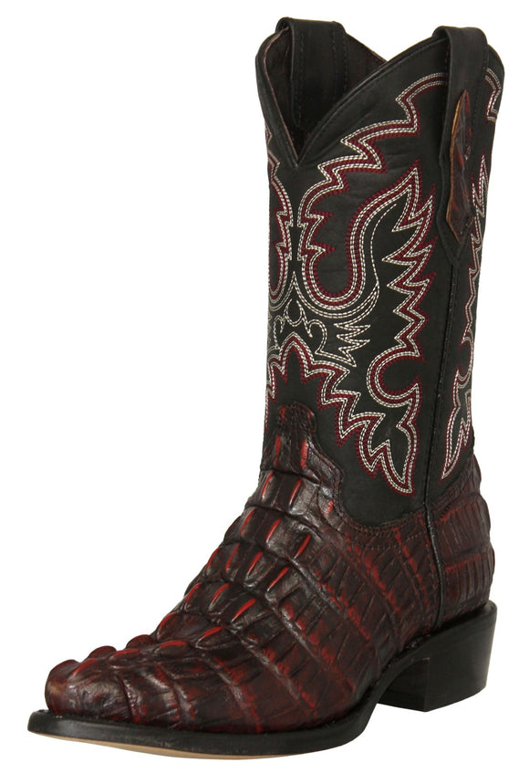 Mens #130 Black Cherry Cowboy Boots Crocodile Tail Print - J Toe